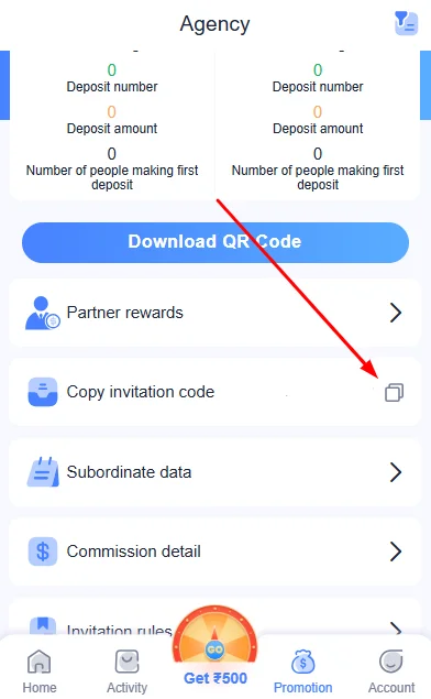 Copy invitation code